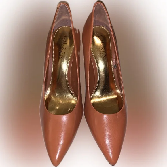Ralph Lauren Alani Tan Leather Pump Stiletto Heels Pointed Toe - Picture 6 of 16